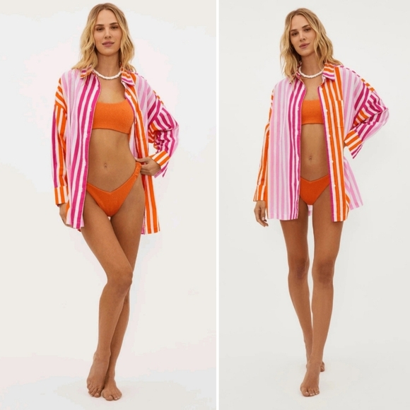 NWT BEACH RIOT Alexa Stripe Long Sleeve Cover-Up Shirt Sunset Stripes PL - Picture 7 of 9